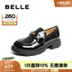 百麗（Belle）元寶樂福鞋女2025秋新棕色英倫粗跟小皮鞋單鞋D2S1DCA5預售 黑色-亮面 【25秋新材質(zhì)】 37 (235mm)