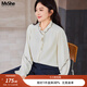 MsShe【法式刺繡垂感襯衫】大碼女裝2025秋裝胖mm高級感長袖小衫 小衫-淺杏色現(xiàn)貨 3XL