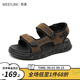 西遇運(yùn)動(dòng)涼鞋男2024新款夏季潮酷外穿戶(hù)外休閑鞋魔術(shù)貼厚底拖鞋 黑＋棕色 42