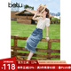 百圖betu女裝秋新款半身裙復(fù)古流蘇高腰開叉牛仔半身裙女2307T54 牛仔色 M