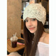 十竹毛線帽韓系鉤花針織帽女2025新款日系甜美蕾絲鏤空花朵包頭帽文藝 米色【顯臉小/柔軟舒適】