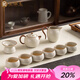 金鑲玉 仿宋汝窯茶具套裝 家用整套陶瓷西施壺泡茶功夫茶具送禮禮盒裝 秋露米黃汝窯茶具套裝 10頭