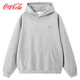 可口可樂(lè )（Coca-Cola）連帽衛衣男秋冬加絨加厚純色簡(jiǎn)約刺繡上衣外套 花灰色 L