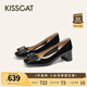 KISSCAT2025年春季都市時裝時尚方頭淺口單鞋KA65129-11 黑色 牛漆皮 39