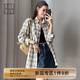 美洋（MEIYANG）泡泡格外套色織格紋褶皺肌理休閑文藝襯衫夏季新款寬松時(shí)尚襯衣女 黑白格子（短版） XL