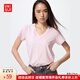 優(yōu)衣庫【超品好價(jià)】女裝竹節紗V領(lǐng)T恤/短袖棉白T上衣打底483576 10 水粉色 XL /165/92A
