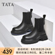 他她（TATA）七夕厚底休閑切爾西靴女靴加絨顯瘦煙筒靴冬新款WJZ03DD4 黑(鞋底藍(lán)) 37