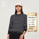 哈吉斯（HAZZYS）女裝條紋青春活力休閑衛(wèi)衣女ABTSE0BCX08 黑色BK 165/88A40