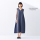 無印良品（MUJI）女式 棉 漢麻 無袖連衣裙女裝裙子夏季 連身裙長裙 BCD91C5S 煙熏藍(lán)色 XL （165/92A）