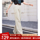 百圖betu女裝春季新款休閑褲高腰寬松多口袋闊腿工裝褲女2402T71 杏色 M