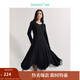 茵曼（INMAN）法式針織連衣裙2025春秋季女裝新款長(cháng)袖收腰顯瘦內搭小眾裙子 午夜黑 M