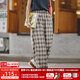 馬登女裝 美式復(fù)古格紋休閑褲學(xué)生直筒寬松百搭夏季闊腿褲子 香芋紫格 馬登工裝 L