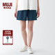 無(wú)印良品（MUJI）女式 水洗 平紋 短褲女夏 褲子 休閑短褲 多巴胺純棉全棉BEC27A3S 深藏青色 S 155/62A