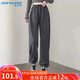 真維斯（JEANSWEST）休閑褲女高腰寬松顯瘦束腳褲夏季運(yùn)動褲子女系帶衛(wèi)褲深灰色XL