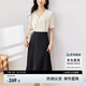 尚都比拉夏季時(shí)尚通勤風(fēng)套裝泡泡袖壓褶V領(lǐng)上衣高腰A字裙兩件套 杏撞黑 XL