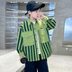 G.duck品牌童裝男童條紋襯衫春秋款兒童長(cháng)袖襯衣5-14歲男孩秋裝中大童潮 綠色 120