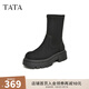 他她（TATA）厚底彈力短靴女增高絨面美拉德風(fēng)靴子冬新款WD801DZ3 黑色（絨里） 36