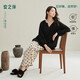 安之伴睡衣女春秋寬松大碼時(shí)尚圓點(diǎn)可外穿長(cháng)袖長(cháng)褲女士家居服 基本黑 S