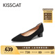 KISSCAT金晨同款接吻貓[CAT系列]貓掌鞋單鞋女簡約通勤高跟鞋尖頭船鞋女 黑色（瘦腳卡碼拍小一碼） 36 (230mm)