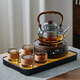 憶壺茶茶壺玻璃煮茶壺套裝家用電陶爐煮茶套裝2025新款整套茶具燒水壺 【黑色7件套】1100ml壺+1500w木紋爐+4杯+茶盤(pán)