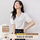 尚都比拉夏季短袖t恤女浪漫花邊泡泡袖V領(lǐng)顯瘦女裝上衣 白色 L