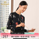 喬萬(wàn)尼襯衫女春秋裝新款潮小衫復古港味印花型長(cháng)袖上衣 凌霄花 XL
