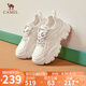 駱駝（CAMEL）老爹鞋女潮酷網(wǎng)布皮面拼接雙系帶厚底休閑鞋 L24S283079 米白 37