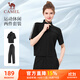 駱駝（CAMEL）休閑直筒寬松顯瘦女短袖運動(dòng)服兩件套裝 Y25BY0L2016 幻影黑 L