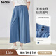 MsShe【天絲涼涼牛仔裙褲】大碼女裝2025夏季胖mm顯瘦九分闊腿褲 牛仔淺藍色現(xiàn)貨 偏大半個碼 XL
