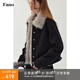 fano studios范洛Fano 復古休閑麂皮短外套2025秋冬設計可拆卸毛領(lǐng)棉服夾克女 黑色第二批 M