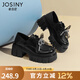卓詩尼厚底兩穿小皮鞋女2025年秋季新款百搭小個子單鞋蝴蝶結(jié)粗跟樂福鞋 黑色 37