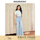 MAXRIENY經(jīng)典復(fù)古感淺藍(lán)色高腰闊腿開叉牛仔褲褲子 淺牛仔藍(lán) S 01/34