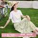 OSA法式風(fēng)碎花半身裙女2025新款百搭顯瘦夏日出游雪紡蛋糕裙 綠色花 L