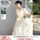 香影白月光v領(lǐng)連衣裙女2025夏裝新款泡泡袖萊賽爾天絲白色收腰裙 米白 M 160/84A/95-110斤
