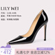 Lily Wei黑色性感尖頭高跟鞋通勤細(xì)跟單鞋女大碼小碼禮儀情人節(jié)禮物 黑色【跟高10cm】 36 (230mm)