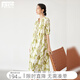 對白浪漫暈染水墨碎花連衣裙女2025新款夏季飄帶設計感時(shí)尚長(cháng)裙子 苔蘚綠花 L