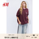 H&M女裝衛(wèi)衣秋季潮流圓領(lǐng)寬松大廓形落肩長(zhǎng)袖印花衛(wèi)衣1227731 酒紅色/愛(ài)麗絲夢(mèng)游仙境 170/104 L