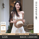 歌力思（ELLASSAY）博主同款25夏季新款歐若風(fēng)印花可調(diào)節(jié)吊帶連衣裙女EWB362Y05100 駝混搭 S