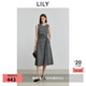 LILY2025夏新款女裝復古設計感黑白格紋無(wú)袖圓領(lǐng)收腰背心連衣裙 510黑 L
