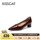 KISSCAT金晨同款接吻貓[CAT系列]貓掌鞋單鞋女簡約通勤高跟鞋尖頭船鞋女 暗酒紅色 （瘦腳卡碼拍小一碼） 39 (245mm)
