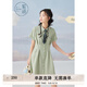 紫涵（ZIHAN）紫涵襯衫連衣裙女夏季甜美學(xué)院風(fēng)一排扣收腰顯瘦短袖短裙 海藻綠 M