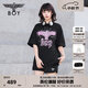 BOY LONDON【暗夜星辰】 秋季情侶款短袖燙鉆粉色老鷹T恤 N01003 黑色 M