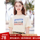 百圖betu女裝夏季新款T恤油畫風景純棉印花圓領(lǐng)寬松T恤女2404T28 杏色 L