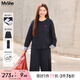 MsShe【空氣層】加大碼女裝2025秋裝胖mm拼接刺繡衛(wèi)衣闊腿褲套裝 【上衣+褲子】藏青藍色現(xiàn)貨 2XL