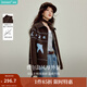 茵曼（INMAN）2025秋冬女裝新款提花翻領(lǐng)毛衣寬松保暖針織開(kāi)衫外套 咖色 L
