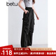 百圖betu女裝2025夏季新款休閑褲山系戶外工裝褲可束腳闊腿褲2504X08 黑色 M