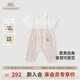 英氏【商場(chǎng)同款】嬰兒衣服夏季透氣女寶連體衣可愛(ài)假兩件哈衣新款 米杏色 90cm （建議1-2歲半）