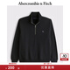 ABERCROMBIE & FITCH男裝25春季經典小麋鹿毛圈布美式復古半拉鏈長袖衛(wèi)衣KI122-5252 黑色 M (180/100A)
