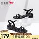 紅蜻蜓高跟涼鞋女夏季法式一字帶粗跟氣質(zhì)涼鞋 WLK24082 黑色 37
