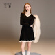 三彩2025冬季新款針織連衣裙花邊V領(lǐng)長(cháng)袖A字短裙修身氣質(zhì)M